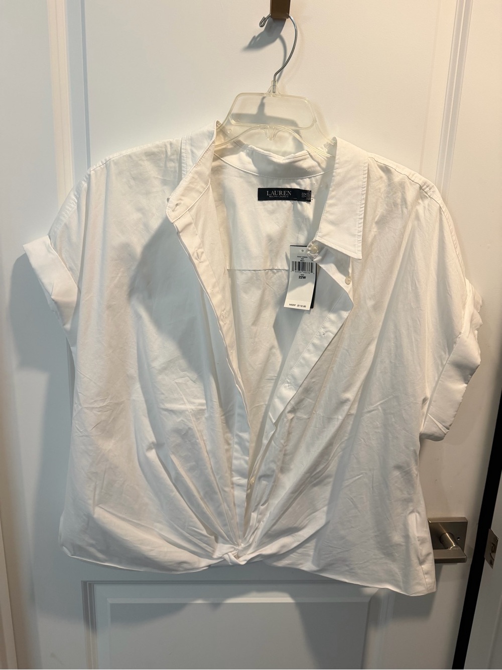 Ralph Lauren White Short-Sleeve Button-Front Knot Shirt